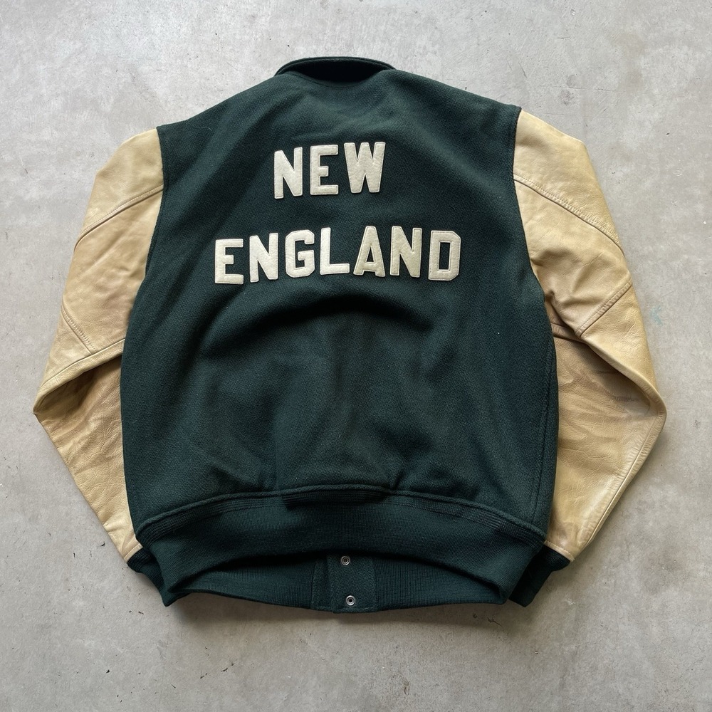 NWT Polo Ralph Lauren Men Colorblock Varsity Leather Jacket New England M - Picture 6 of 7